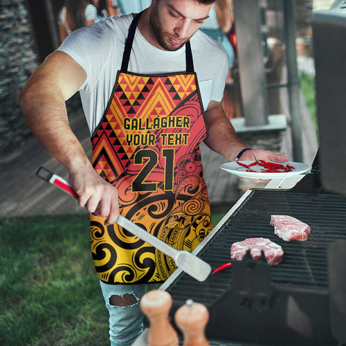 New Zealand Rangatira Custom Apron Red and Gold Niho Taniwha Maori Tribal - Aussie Hoodie