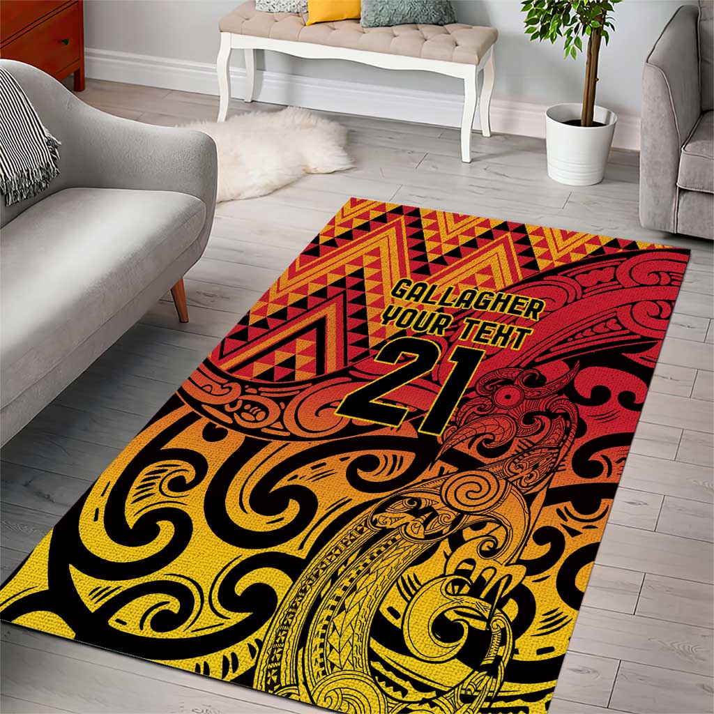 New Zealand Rangatira Custom Area Rug Red and Gold Niho Taniwha Maori Tribal