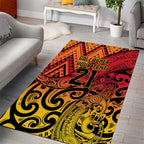 New Zealand Rangatira Custom Area Rug Red and Gold Niho Taniwha Maori Tribal