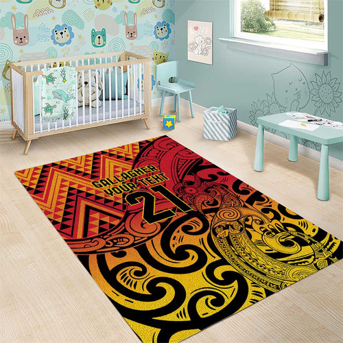 New Zealand Rangatira Custom Area Rug Red and Gold Niho Taniwha Maori Tribal