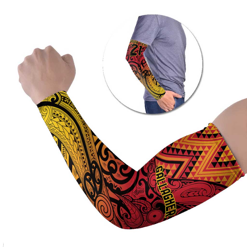 New Zealand Rangatira Custom Arm Sleeves Red and Gold Niho Taniwha Maori Tribal - Aussie Hoodie