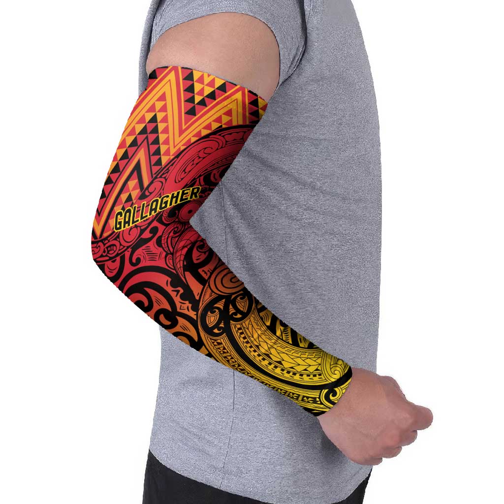 New Zealand Rangatira Custom Arm Sleeves Red and Gold Niho Taniwha Maori Tribal - Aussie Hoodie