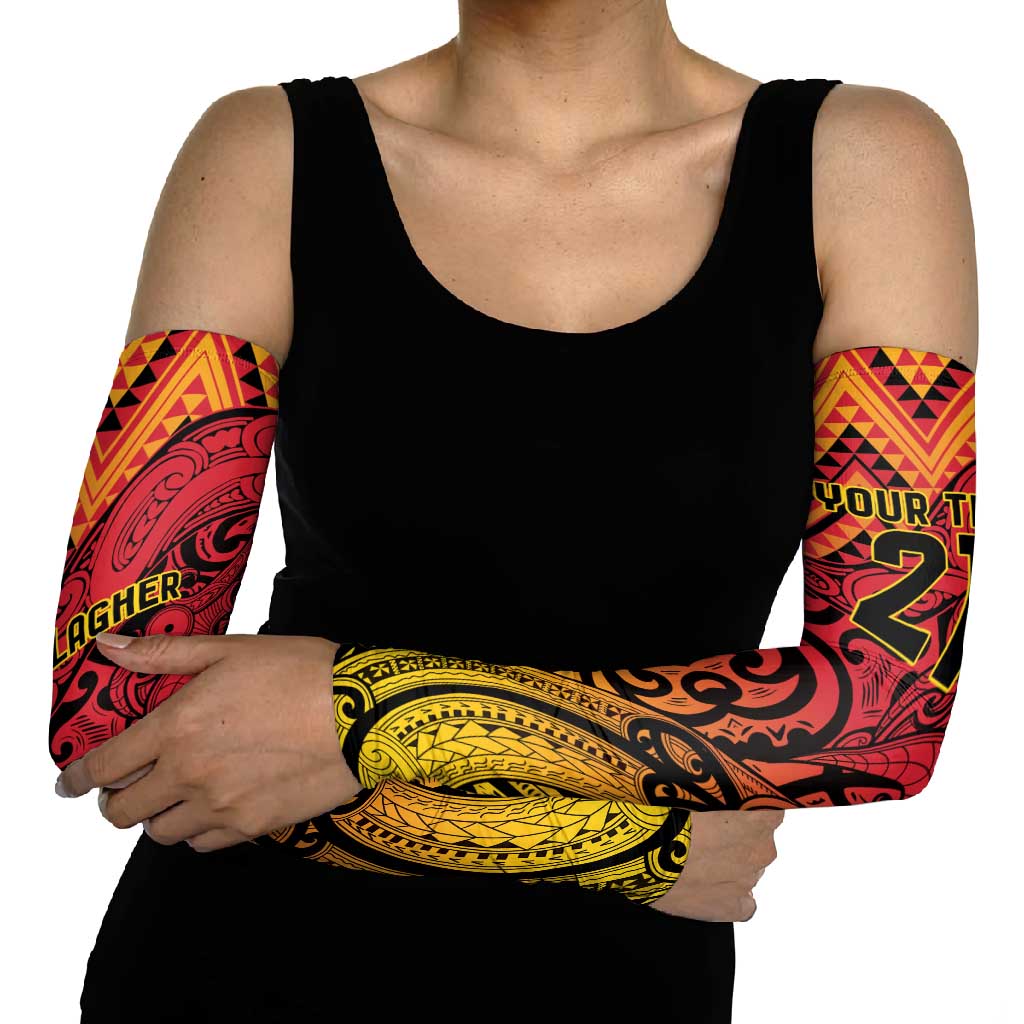 New Zealand Rangatira Custom Arm Sleeves Red and Gold Niho Taniwha Maori Tribal - Aussie Hoodie