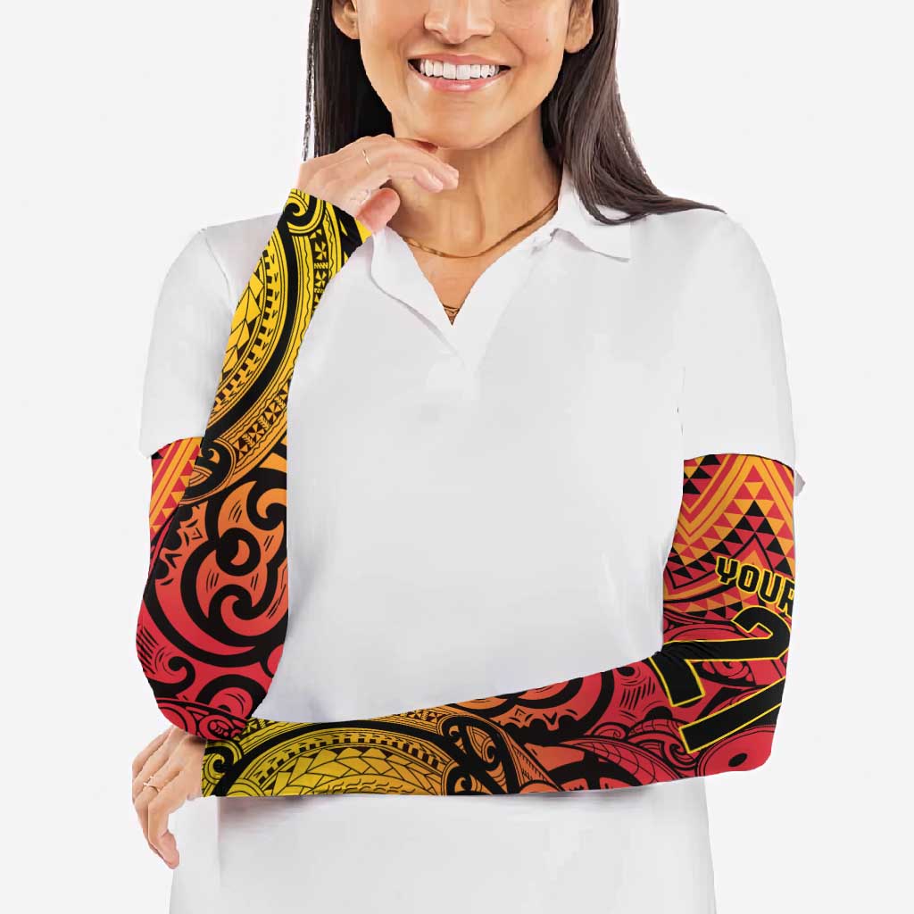 New Zealand Rangatira Custom Arm Sleeves Red and Gold Niho Taniwha Maori Tribal - Aussie Hoodie