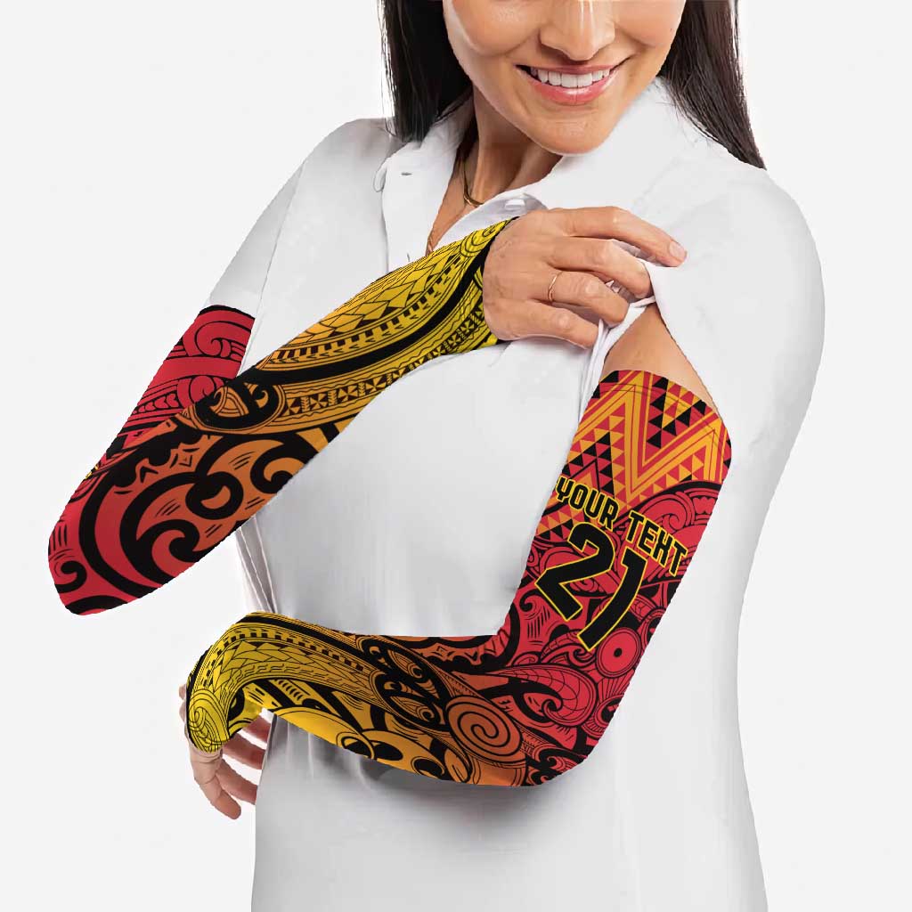 New Zealand Rangatira Custom Arm Sleeves Red and Gold Niho Taniwha Maori Tribal - Aussie Hoodie