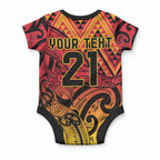 New Zealand Rangatira Custom Baby Onesie Red and Gold Niho Taniwha Maori Tribal