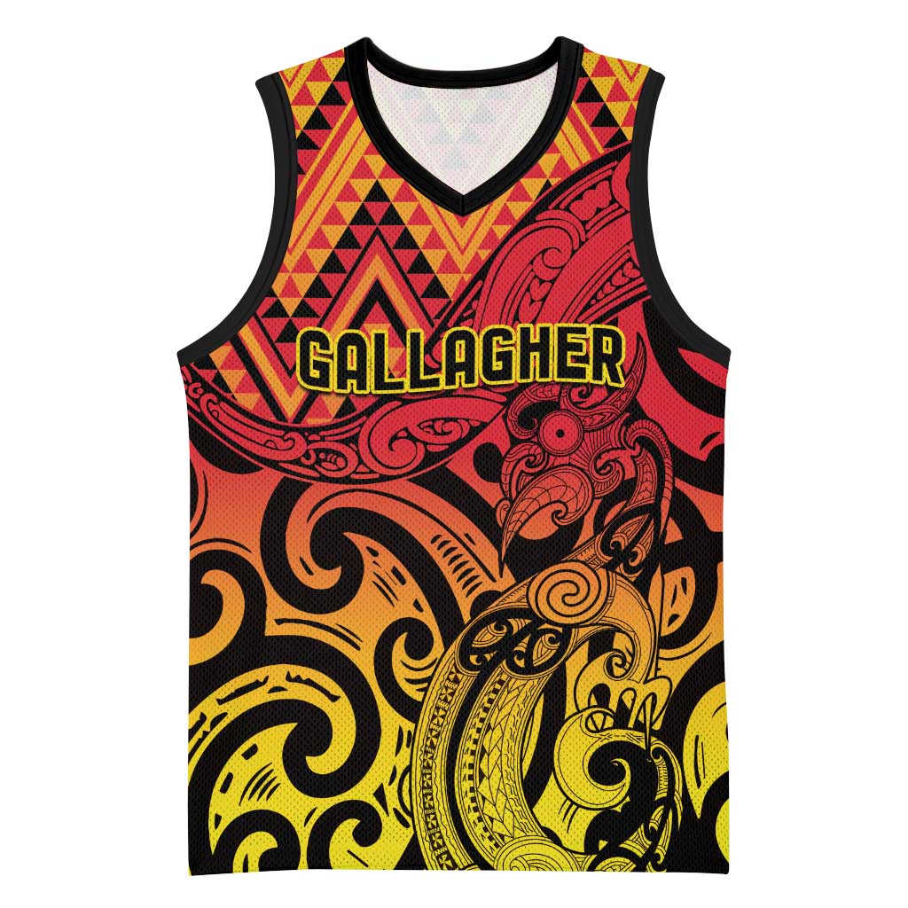 New Zealand Rangatira Custom Basketball Jersey Red and Gold Niho Taniwha Maori Tribal - Aussie Hoodie