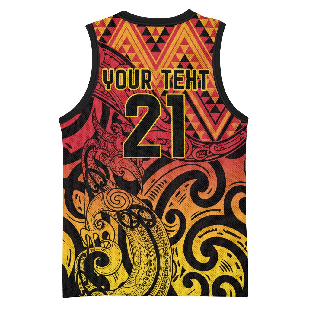 New Zealand Rangatira Custom Basketball Jersey Red and Gold Niho Taniwha Maori Tribal - Aussie Hoodie