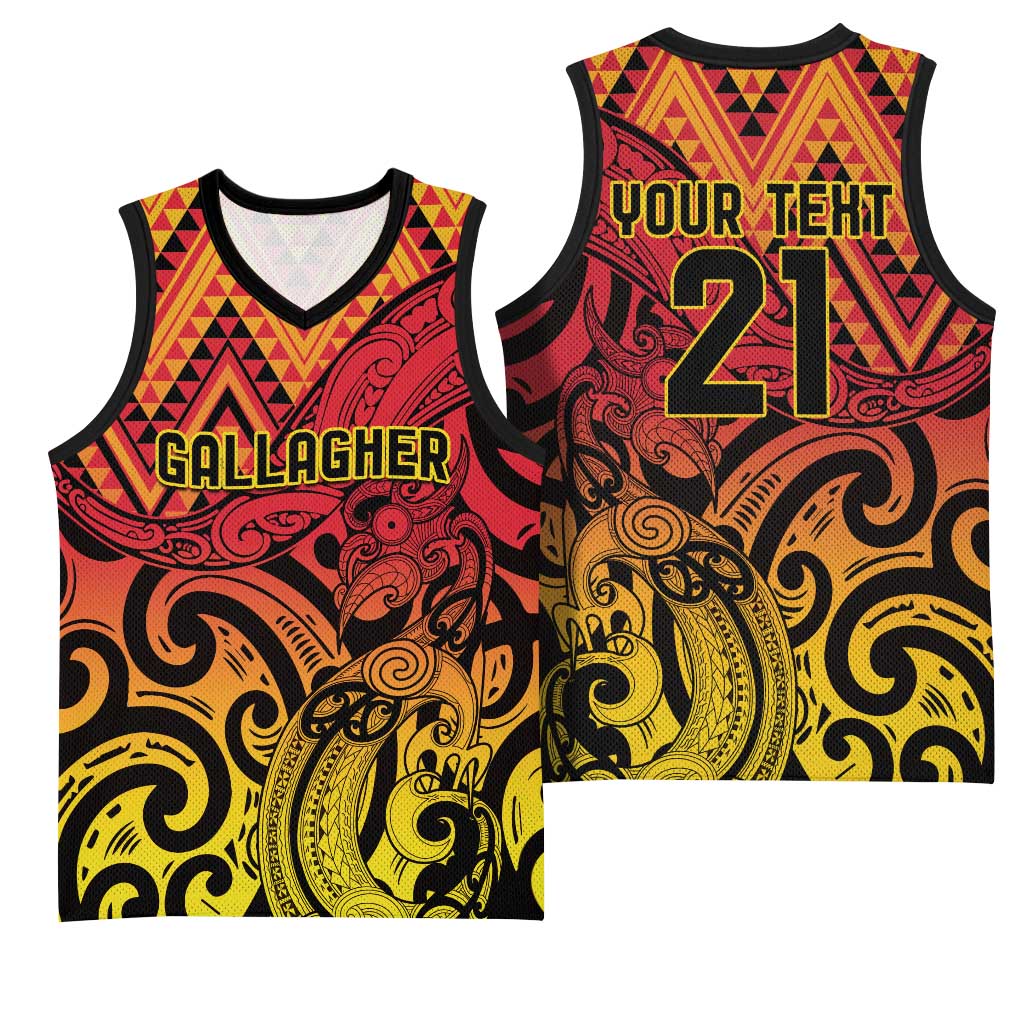 New Zealand Rangatira Custom Basketball Jersey Red and Gold Niho Taniwha Maori Tribal - Aussie Hoodie