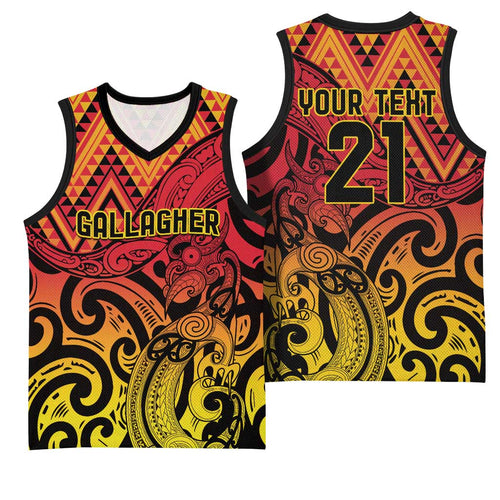 New Zealand Rangatira Custom Basketball Jersey Red and Gold Niho Taniwha Maori Tribal - Aussie Hoodie