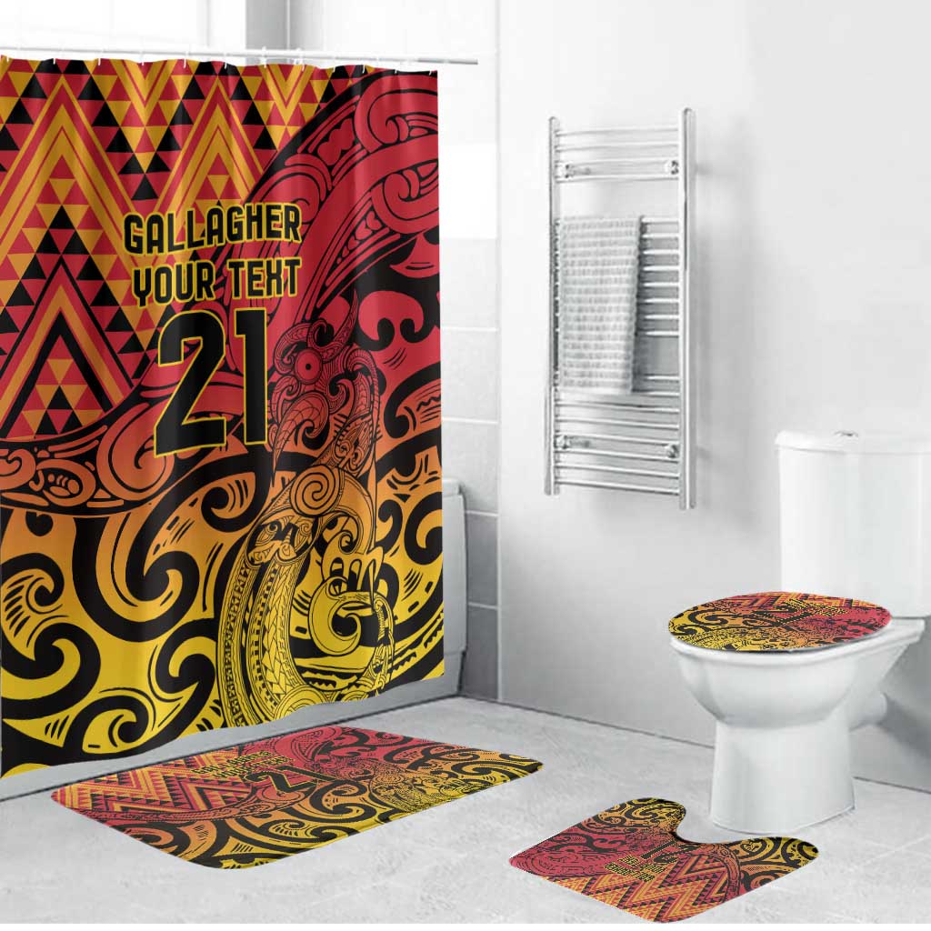 New Zealand Rangatira Custom Bathroom Set Red and Gold Niho Taniwha Maori Tribal - Aussie Hoodie