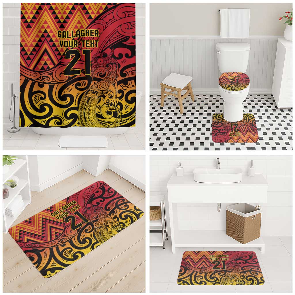 New Zealand Rangatira Custom Bathroom Set Red and Gold Niho Taniwha Maori Tribal - Aussie Hoodie