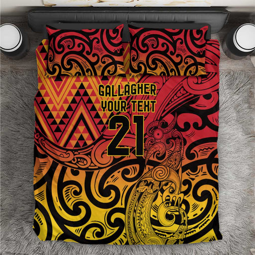 New Zealand Rangatira Custom Bedding Set Red and Gold Niho Taniwha Maori Tribal