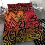 New Zealand Rangatira Custom Bedding Set Red and Gold Niho Taniwha Maori Tribal
