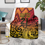 New Zealand Rangatira Custom Blanket Red and Gold Niho Taniwha Maori Tribal