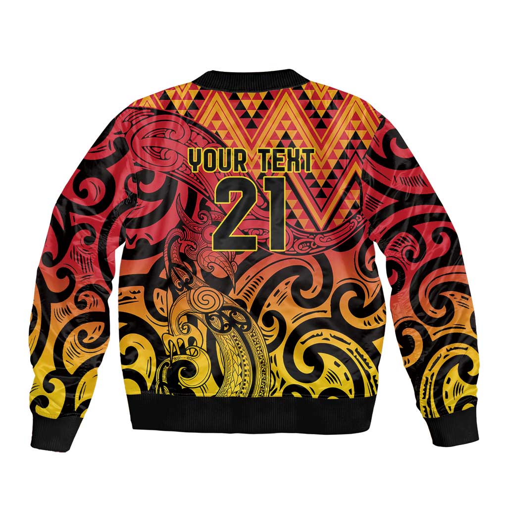 New Zealand Rangatira Custom Bomber Jacket Red and Gold Niho Taniwha Maori Tribal