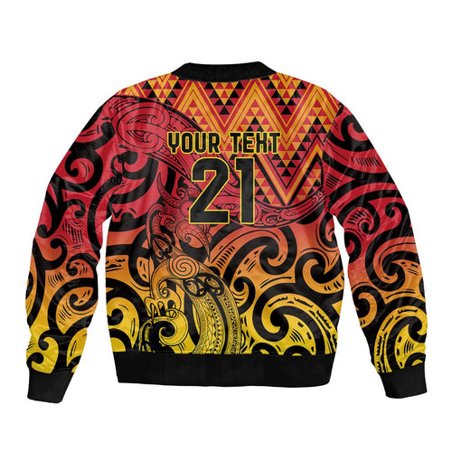 New Zealand Rangatira Custom Bomber Jacket Red and Gold Niho Taniwha Maori Tribal