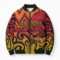 New Zealand Rangatira Custom Bomber Puffer Jacket Red and Gold Niho Taniwha Maori Tribal - Aussie Hoodie