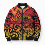 New Zealand Rangatira Custom Bomber Puffer Jacket Red and Gold Niho Taniwha Maori Tribal - Aussie Hoodie