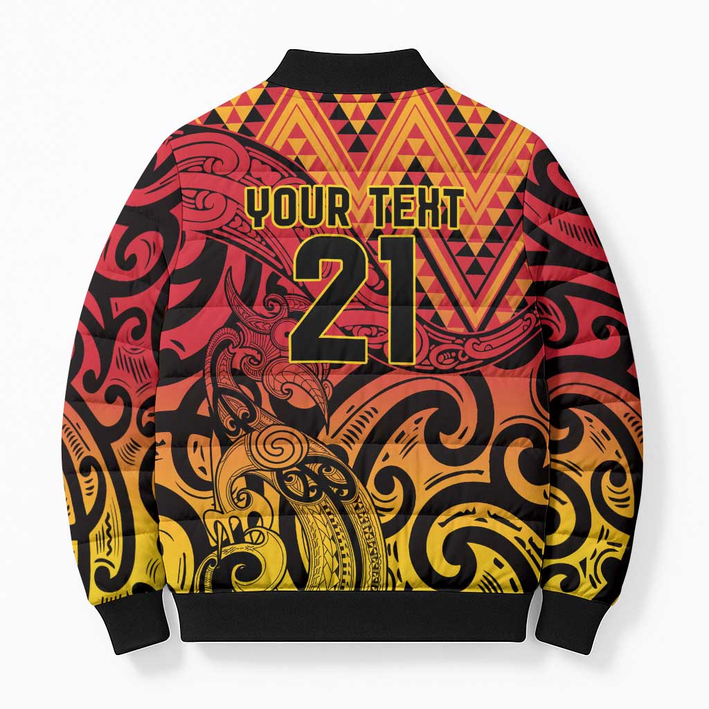 New Zealand Rangatira Custom Bomber Puffer Jacket Red and Gold Niho Taniwha Maori Tribal - Aussie Hoodie