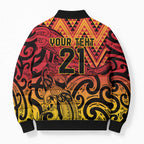 New Zealand Rangatira Custom Bomber Puffer Jacket Red and Gold Niho Taniwha Maori Tribal - Aussie Hoodie