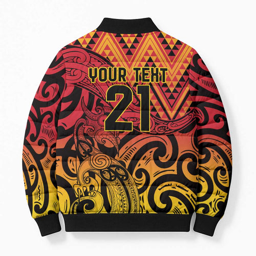 New Zealand Rangatira Custom Bomber Puffer Jacket Red and Gold Niho Taniwha Maori Tribal - Aussie Hoodie