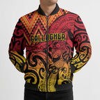 New Zealand Rangatira Custom Bomber Puffer Jacket Red and Gold Niho Taniwha Maori Tribal - Aussie Hoodie