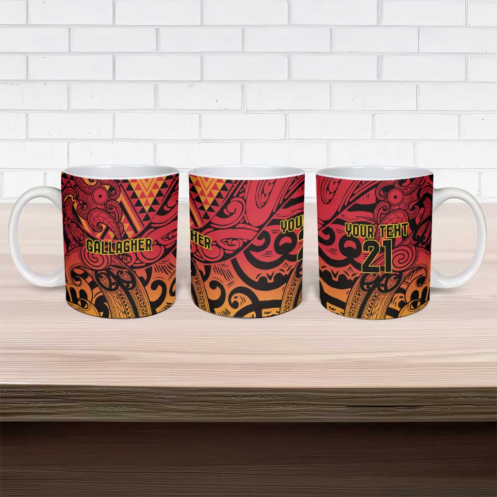 New Zealand Rangatira Custom Ceramic Mug Red and Gold Niho Taniwha Maori Tribal - Aussie Hoodie