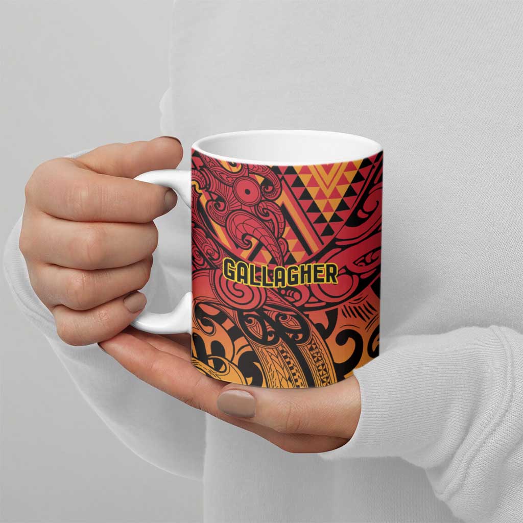 New Zealand Rangatira Custom Ceramic Mug Red and Gold Niho Taniwha Maori Tribal - Aussie Hoodie