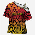 New Zealand Rangatira Custom Cross Shoulder Shirt Red and Gold Niho Taniwha Maori Tribal - Aussie Hoodie