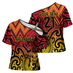 New Zealand Rangatira Custom Cross Shoulder Shirt Red and Gold Niho Taniwha Maori Tribal - Aussie Hoodie