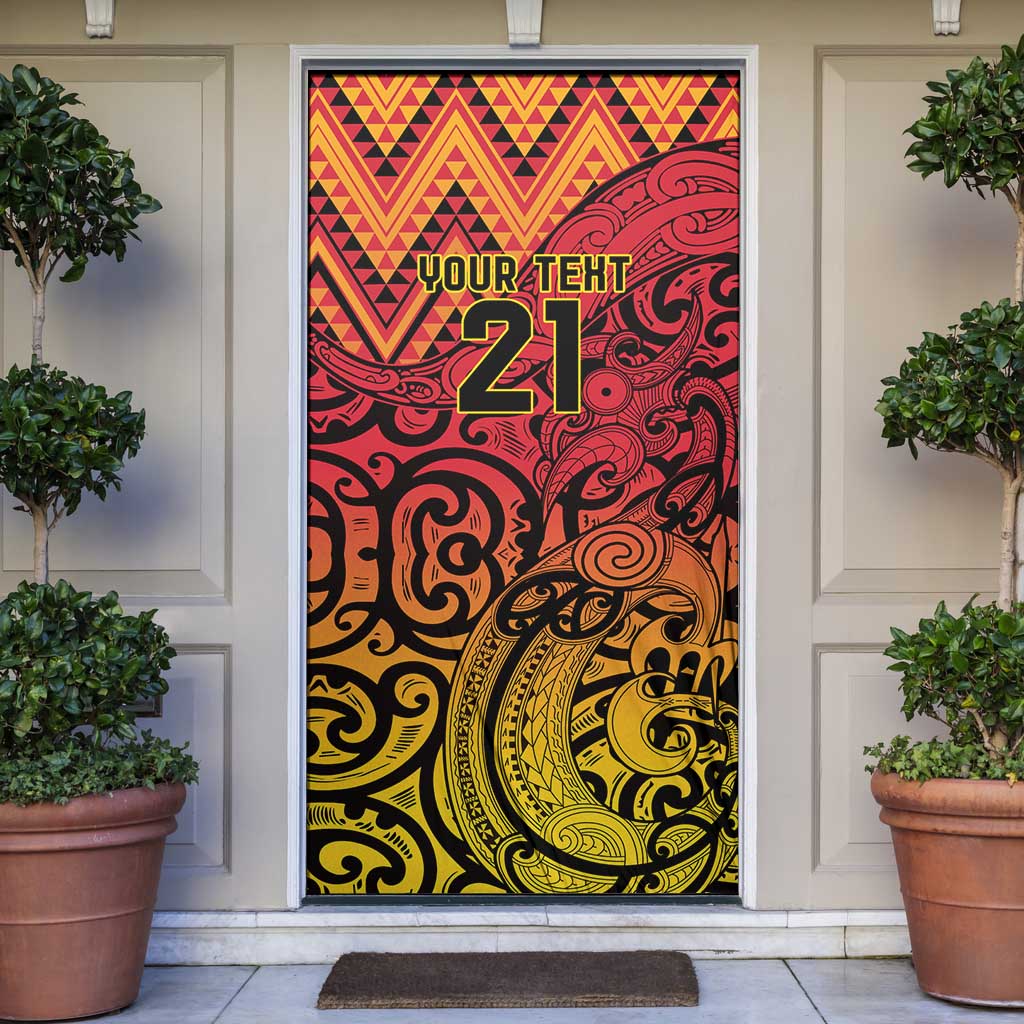 New Zealand Rangatira Custom Door Cover Red and Gold Niho Taniwha Maori Tribal - Aussie Hoodie