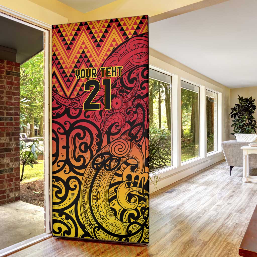 New Zealand Rangatira Custom Door Cover Red and Gold Niho Taniwha Maori Tribal - Aussie Hoodie