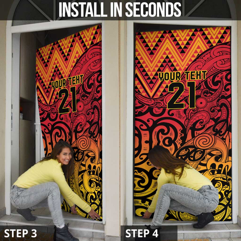 New Zealand Rangatira Custom Door Cover Red and Gold Niho Taniwha Maori Tribal - Aussie Hoodie