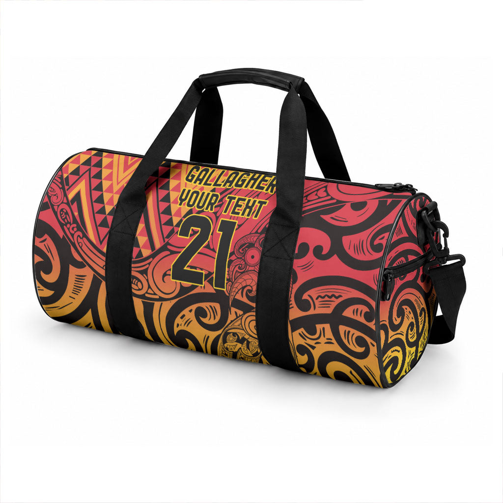 New Zealand Rangatira Custom Duffle Bag Red and Gold Niho Taniwha Maori Tribal
