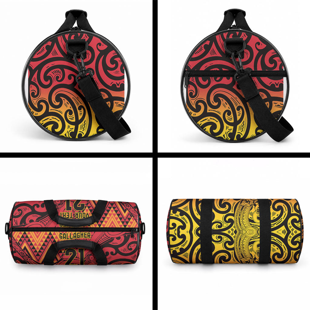 New Zealand Rangatira Custom Duffle Bag Red and Gold Niho Taniwha Maori Tribal