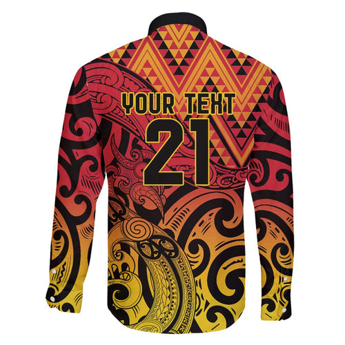 New Zealand Rangatira Custom Family Matching Long Sleeve Bodycon Dress and Hawaiian Shirt Red and Gold Niho Taniwha Maori Tribal
