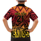 New Zealand Rangatira Custom Family Matching Mermaid Dress and Hawaiian Shirt Red and Gold Niho Taniwha Maori Tribal