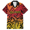 New Zealand Rangatira Custom Family Matching Off Shoulder Maxi Dress and Hawaiian Shirt Red and Gold Niho Taniwha Maori Tribal