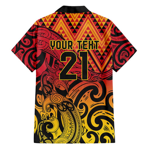 New Zealand Rangatira Custom Family Matching Off Shoulder Maxi Dress and Hawaiian Shirt Red and Gold Niho Taniwha Maori Tribal