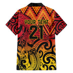 New Zealand Rangatira Custom Family Matching Off Shoulder Short Dress and Hawaiian Shirt Red and Gold Niho Taniwha Maori Tribal