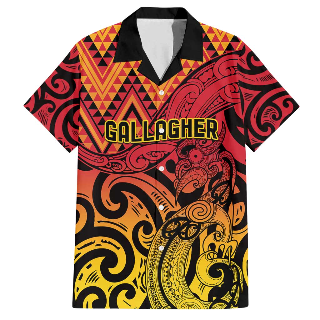 New Zealand Rangatira Custom Family Matching Puletasi and Hawaiian Shirt Red and Gold Niho Taniwha Maori Tribal