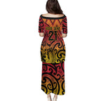 New Zealand Rangatira Custom Family Matching Puletasi and Hawaiian Shirt Red and Gold Niho Taniwha Maori Tribal