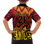 New Zealand Rangatira Custom Family Matching Short Sleeve Bodycon Dress and Hawaiian Shirt Red and Gold Niho Taniwha Maori Tribal