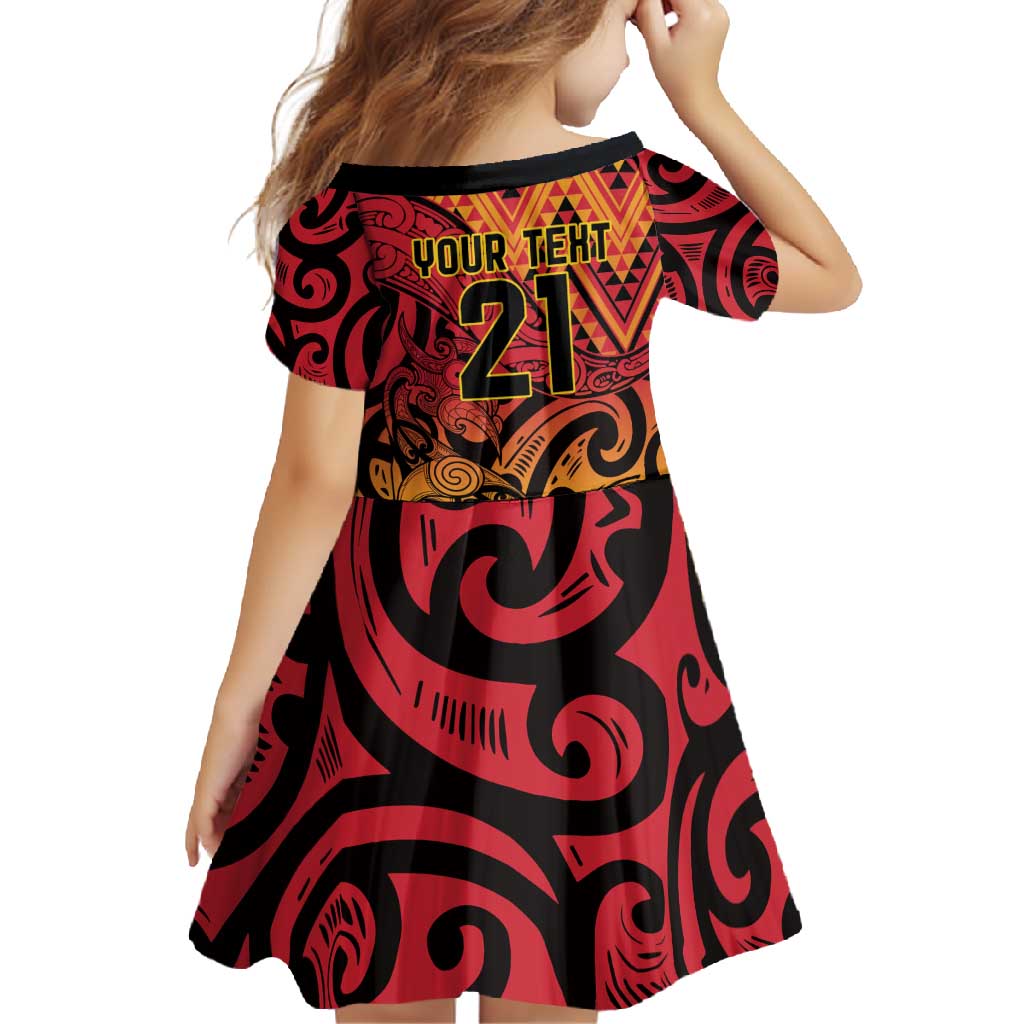 New Zealand Rangatira Custom Family Matching Short Sleeve Bodycon Dress and Hawaiian Shirt Red and Gold Niho Taniwha Maori Tribal