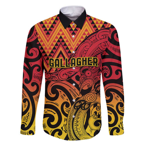 New Zealand Rangatira Custom Family Matching Short Sleeve Bodycon Dress and Hawaiian Shirt Red and Gold Niho Taniwha Maori Tribal