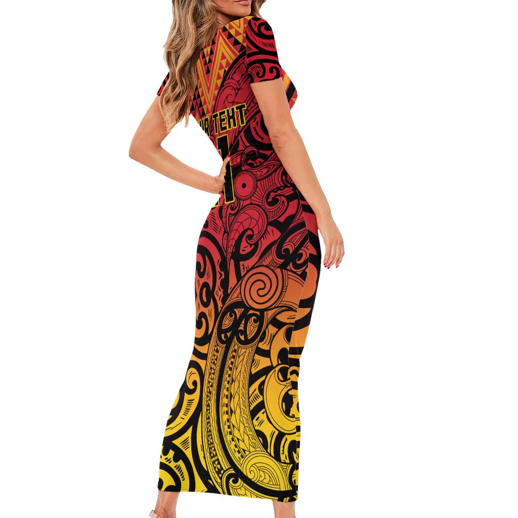 New Zealand Rangatira Custom Family Matching Short Sleeve Bodycon Dress and Hawaiian Shirt Red and Gold Niho Taniwha Maori Tribal