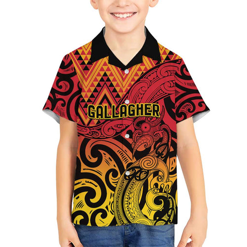 New Zealand Rangatira Custom Family Matching Short Sleeve Bodycon Dress and Hawaiian Shirt Red and Gold Niho Taniwha Maori Tribal