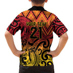 New Zealand Rangatira Custom Family Matching Summer Maxi Dress and Hawaiian Shirt Red and Gold Niho Taniwha Maori Tribal