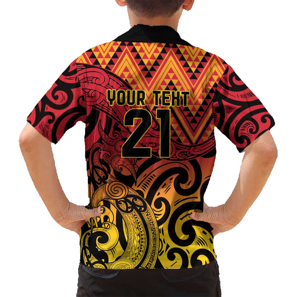 New Zealand Rangatira Custom Family Matching Tank Maxi Dress and Hawaiian Shirt Red and Gold Niho Taniwha Maori Tribal